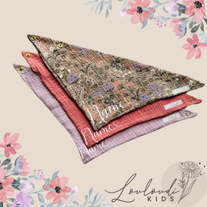 Set 3 Stück personalisierbar Musselin Baby und Kleinkind Halstücher Dreieckstücher Spucktücher Bio Baumwolle Lätzchen Gaze Geschenk Kinder Musselintuch Musselintücher Dreieckstuch Blätter Blumen Blüten Mädchen Beige Halstuch Louloudi KIDS