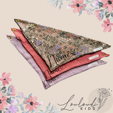 Set 3 Stück personalisierbar Musselin Baby und Kleinkind Halstücher Dreieckstücher Spucktücher Bio Baumwolle Lätzchen Gaze Geschenk Kinder Musselintuch Musselintücher Dreieckstuch Blätter Blumen Blüten Mädchen Beige Halstuch Louloudi KIDS