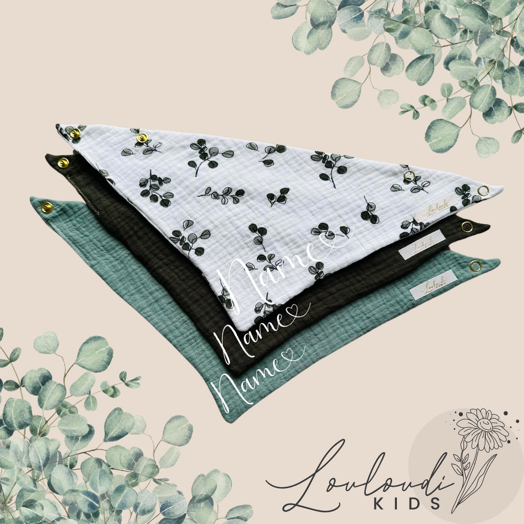 3er Set Baby Musselin Dreieckstücher Eukalyptus