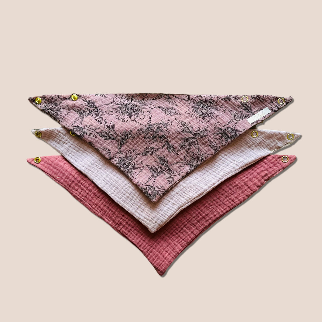 Set 3 Stück personalisierbar Musselin Baby und Kleinkind Halstücher Dreieckstücher Spucktücher Bio Baumwolle Lätzchen Gaze Geschenk Kinder Musselintuch Musselintücher Dreieckstuch Blüten Blumen Mädchen Motiv Halstuch Louloudi KIDS