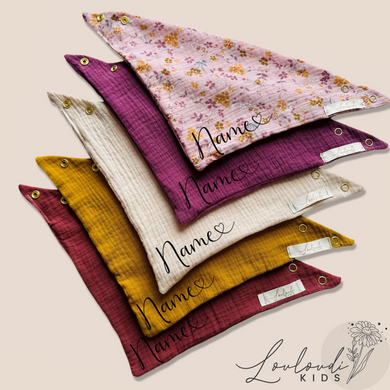 Set 5 Stück personalisierbar Musselin Baby und Kleinkind Halstücher Dreieckstücher Spucktücher Bio Baumwolle Lätzchen Gaze Geschenk Kinder Musselintuch Musselintücher Dreieckstuch Blumen Blüten Beige Halstuch Louloudi KIDS