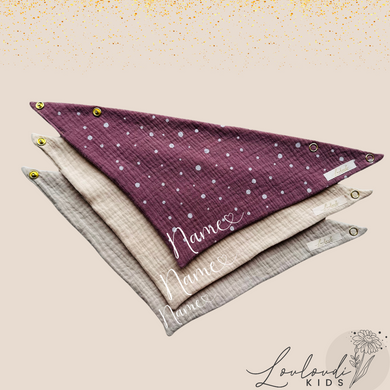 Set 3 Stück personalisierbar Musselin Baby und Kleinkind Halstücher Dreieckstücher Spucktücher Bio Baumwolle Lätzchen Gaze Geschenk Kinder Musselintuch Musselintücher Dreieckstuch mit Punkten Pünktchen gepunktet Polka Dot Beige Halstuch Louloudi KIDS