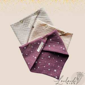 Set 3 Stück personalisierbar Musselin Baby und Kleinkind Halstücher Dreieckstücher Spucktücher Bio Baumwolle Lätzchen Gaze Geschenk Kinder Musselintuch Musselintücher Dreieckstuch mit Punkten Pünktchen gepunktet Polka Dot Beige Halstuch Louloudi KIDS