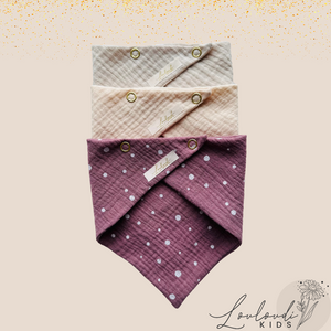 Set 3 Stück personalisierbar Musselin Baby und Kleinkind Halstücher Dreieckstücher Spucktücher Bio Baumwolle Lätzchen Gaze Geschenk Kinder Musselintuch Musselintücher Dreieckstuch mit Punkten Pünktchen gepunktet Polka Dot Beige Halstuch Louloudi KIDS