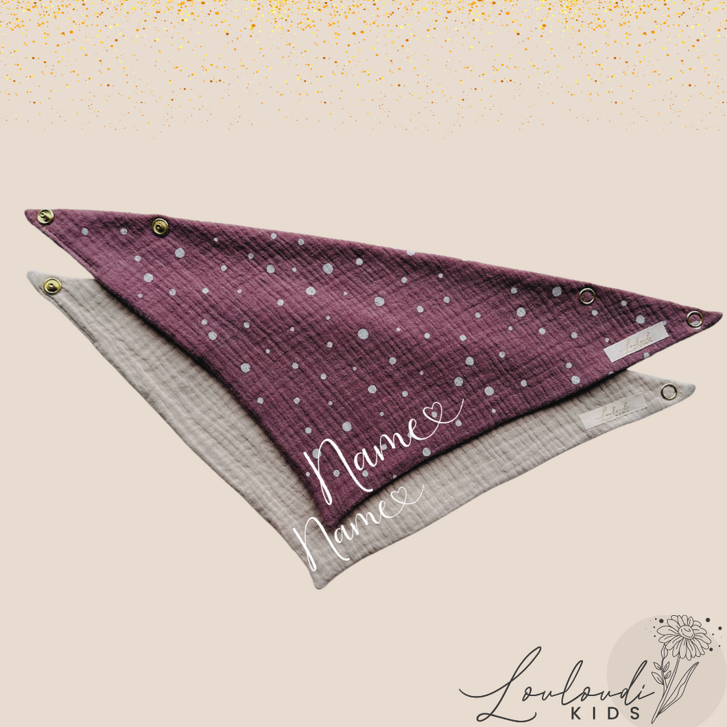 Set 2 Stück personalisierbar Musselin Baby und Kleinkind Halstücher Dreieckstücher Spucktücher Bio Baumwolle Lätzchen Gaze Geschenk Kinder Musselintuch Musselintücher Dreieckstuch mit Punkten Pünktchen gepunktet Polka Dot Beige Halstuch Louloudi KIDS