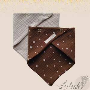 Set 2 Stück personalisierbar Musselin Baby und Kleinkind Halstücher Dreieckstücher Spucktücher Bio Baumwolle Lätzchen Gaze Geschenk Kinder Musselintuch Musselintücher Dreieckstuch mit Punkten Pünktchen gepunktet Polka Dot Beige Halstuch Louloudi KIDS