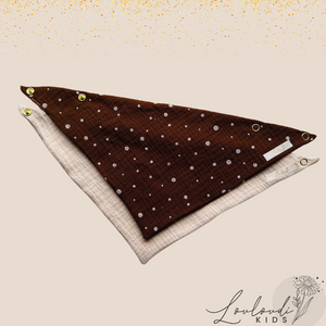 Set 2 Stück personalisierbar Musselin Baby und Kleinkind Halstücher Dreieckstücher Spucktücher Bio Baumwolle Lätzchen Gaze Geschenk Kinder Musselintuch Musselintücher Dreieckstuch mit Punkten Pünktchen gepunktet Polka Dot Beige Halstuch Louloudi KIDS